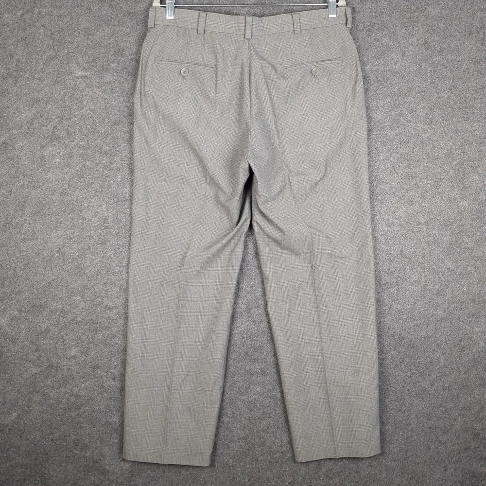 Kenneth Cole Reaction Mens Gray Plaid Dress Pants 34x29 Business Casual Trousers